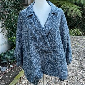 NWT Anthropologie XL Flowy Slate Blue Faux Wrap Style Blouse  Size XL